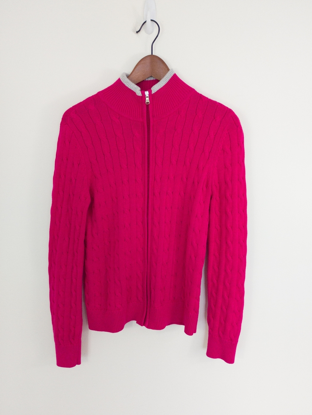 Vintage Lauren Active Ralph Lauren Hot Pink Cable Knit Full Zip Sweater Small